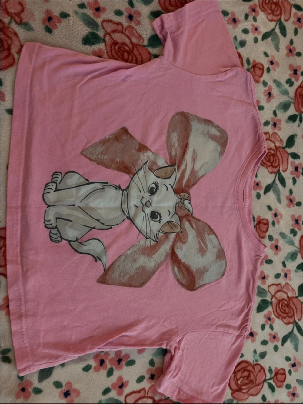 Disney Pink Tee with Bow-Wearing Kitten Graphic